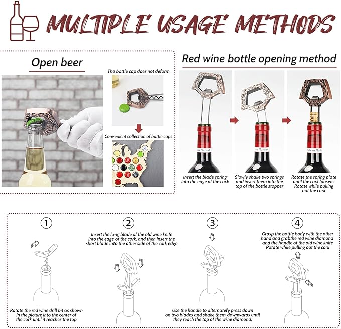 3 in 1 Ah So Two Prong Wine Opener & Cork Remover,It Can Remove The Older and Fragile Wine Corks so Easy for Connoisseurs to Uncork (Bronze)