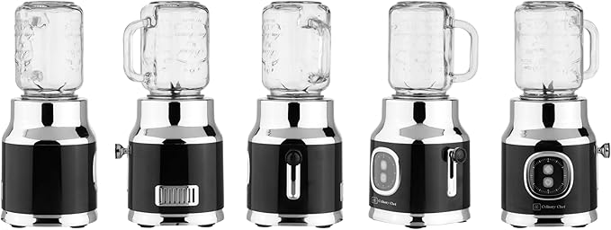 CULINARY CHEF Retro Smoothie Maker Personal Blender with Mason Jar, Perfect for Shakes and Smoothies, Countertop, Dishwasher Safe, BPA-Free, High Power 300W, Black