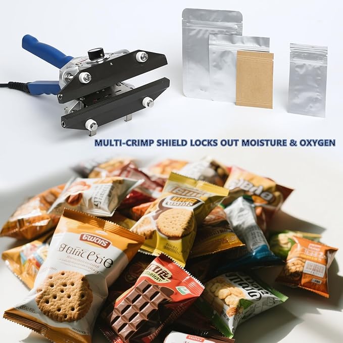 Crimp Heat Sealer, Mylar Bag Sealing Machine for Snack Bags Kraft Paper Bags Food Storage 8" FKR200