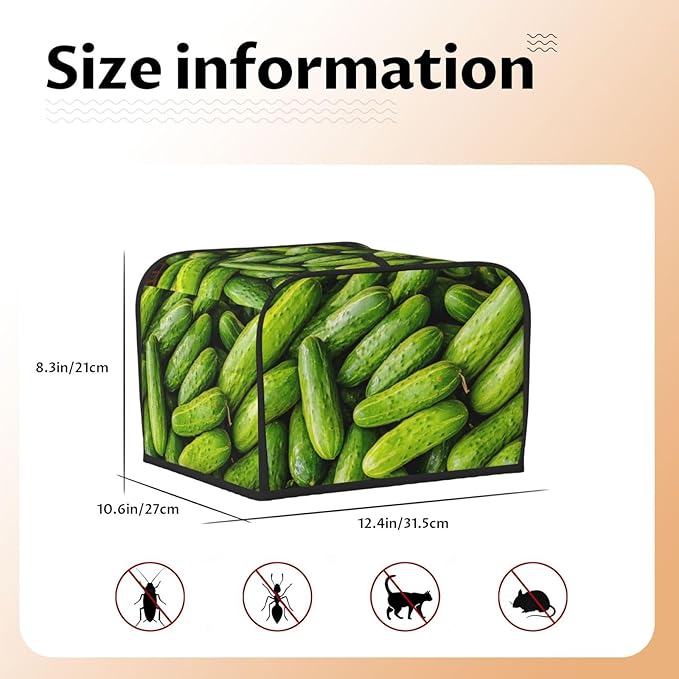 Green Cucumbers Covers for Toasters 4 Slice,Cute Funny Bread Machine Cover with Handle,Washable Stain Resistant Kitchen Small Appliance Cover Dining Decor