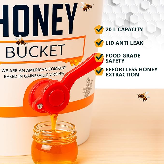 Honey Bucket 5 Gallon Bucket with Spigot White Honey Extractor Equipment, Honey Gate Valve, with Spigot - Food-Grade PP 20L Capacity 4 Pack