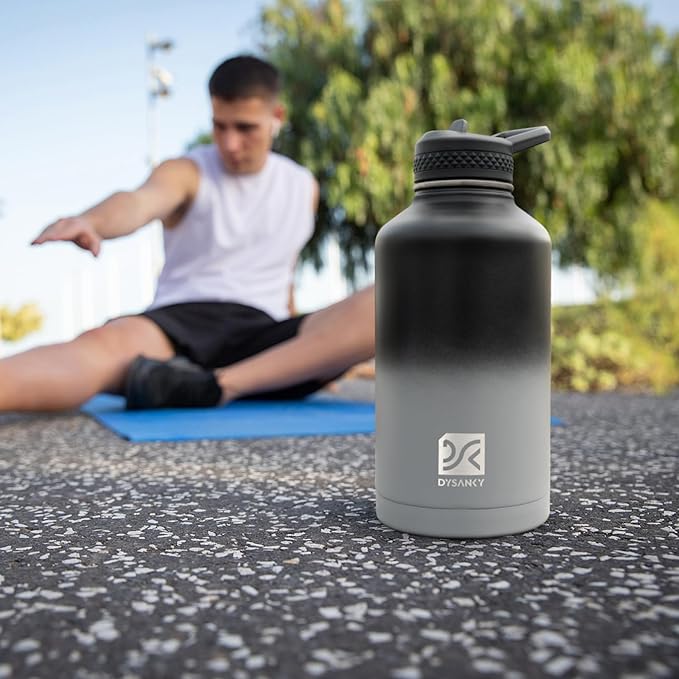 DYSANKY Insulated Water Bottle | Thickened Stainless Steel Vacuum Metal | Portable Sports Half Gallon Large Water Jug for Gym and Hiking with Straw, Carrier Bag, Handle Strap | BPA-Free 64 oz