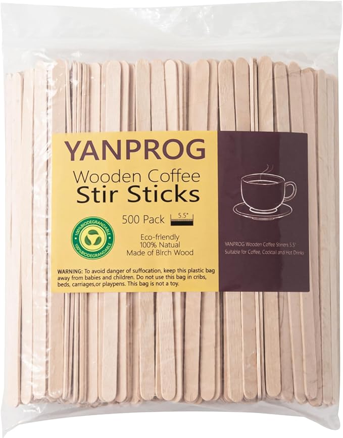 Wooden Coffee Stirrers 5.5" Coffee Stir Sticks 500 Pcs, Natural Birch Round End Thick Birch Wood Eco-Friendly Suitable for Coffee, Cocktail and Hot Drinks