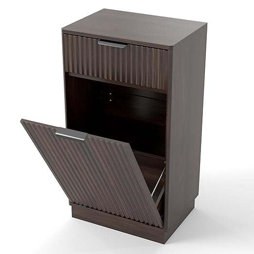 10 Gallon Tilt Out Trash Can Cabinet –Wooden Hidden Trash Can Cabinet,Pet Proof Garbage Recycling Cabinet with Storage for Kitchen Bathroom Living Room Walnut