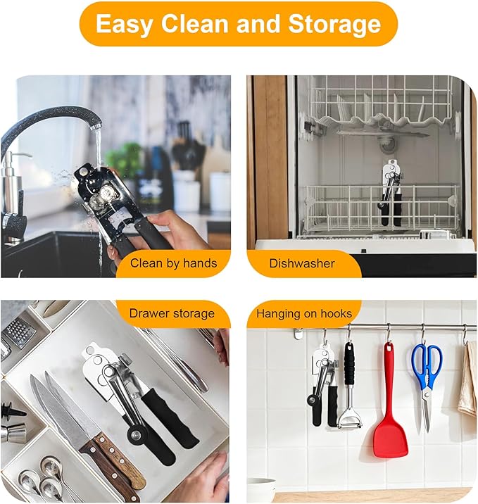 Commercial Can Opener with Magnet, Manual Heavy Duty Folding Hand Crank Can Opener Smooth Edge with Comfortable Long Handles, Fit All Size Cans, Large Cans for Seniors, Kitchen