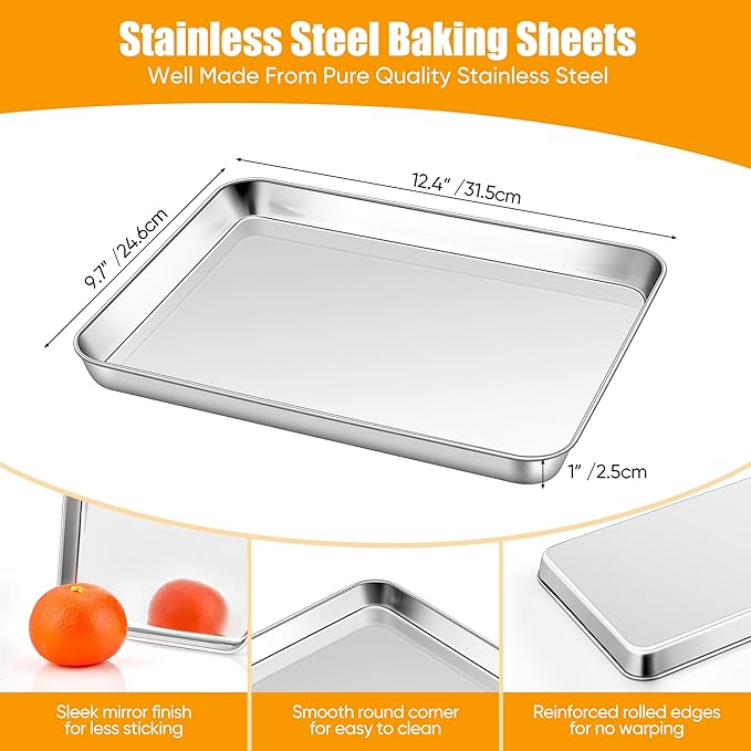 Homikit 1 Pack Quarter Sheet Pan, 9x13 Inches Stainless Steel Cookie Sheets for Baking Non Stick, Metal Baking Sheet Fits Toaster Oven, Bacon Pan Non Toxic & Rust Free, Dishwasher Safe
