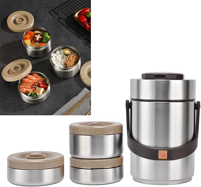 Yosoo 304 Stainless Steel Vacuum Insulation Lunch Box Adult Lunch Pot Office Workers Sealed for 2000Ml Capacity Insulated Food Jars (Original Color)