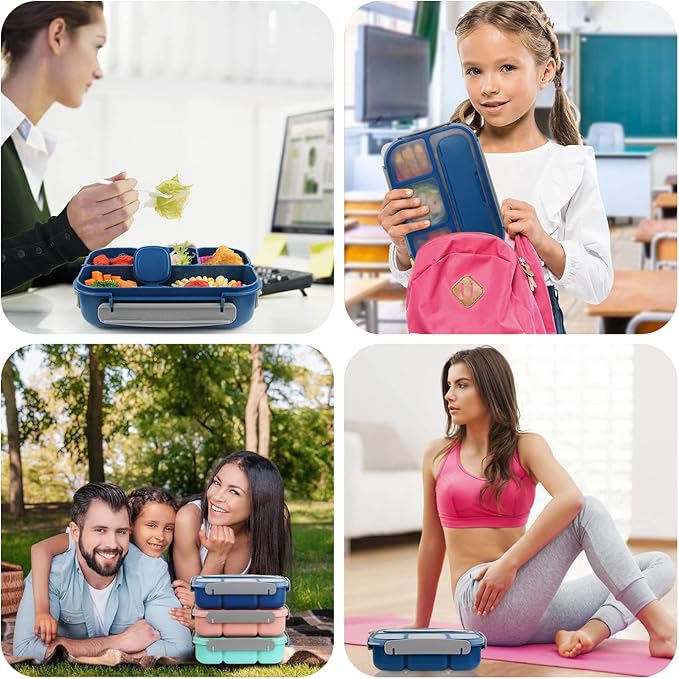 MaMix Bento Box Adult, Lunch Box Kids, Lunch Containers for Adults/Kids/Students,1300ML-4 Compartment Bento Box (blue)