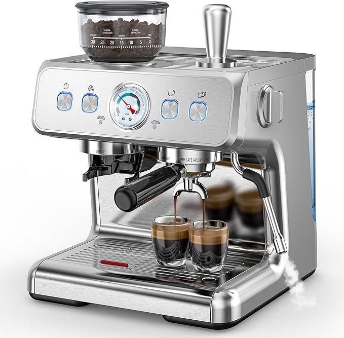 COWSAR (2025 Upgrade 15 Bar Espresso Machine with Grinder & Milk Frother Steam Wand, Tamping Tools,58mm Commercial Espresso Maker for Home,Coffee Maker with Grinder Perfect for latte,Cappuccino