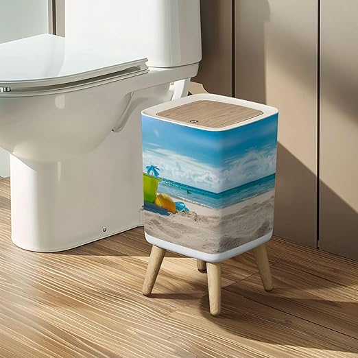 Small Trash Can with Lid Beach Toys Sand Wastebasket with Press Cover Dog Proof Garbage Can Waste Bin for Kitchen Bathroom Nursery 2.6 Gallon