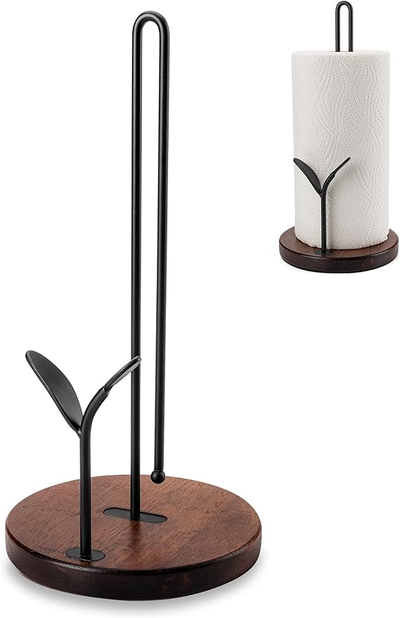 Paper Towel Holder Countertop, Wood Paper Towel Holder Stand, Easy One-Handed Tear Rustic Paper Roll Holder for Kitchen Dining Table Home Decor, High Model Easy to Install(for 11" Paper)