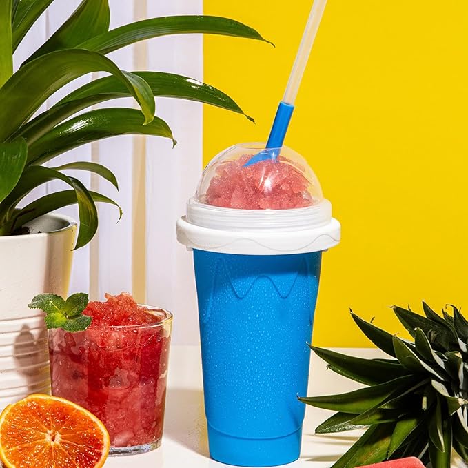 REGNBUE Slushy Maker Cup, Quick Frozen Magic Squeeze Cup for Juice Milk Yogurt Ice Cream Make, DIY Smoothie Cooling Cup with Lid & Straw for Kids Friends Family