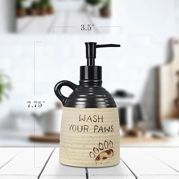 Young's Inc. Farmhouse Soap Dispenser - Decorative Dish and Hand Soap Dispenser for Bathroom and Kitchen - Bear Paw, Brown - 3.5'' X3.5'' X7.75''