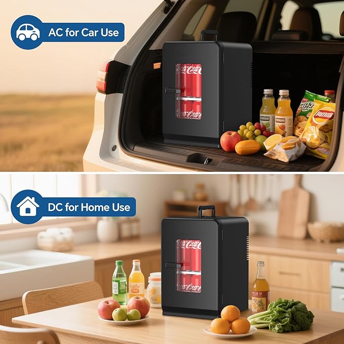 Mini Fridge, 15 Litre/21 Cans Small Fridge for Bedroom, Car, Office & Dorm, 110V AC/DC Portable Thermoelectric Cooler & Warmer for Skincare, Food, Drinks, Black