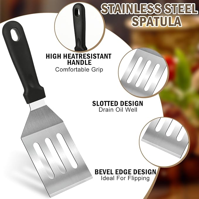 4-Pack Stainless Steel Spatulas for Cast Iron Skillet - Heat Resistant Handle Metal Turner & Scraper Set for Griddle, Pancakes, Burgers and Regular Cookware