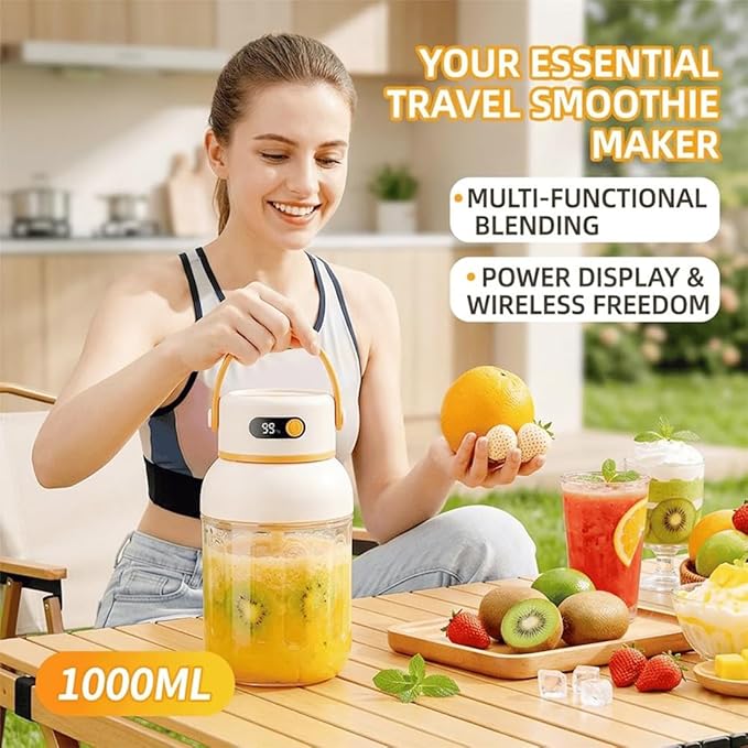 Portable Electric Juicer Cup with Zero Cord Hassle, USB-C Rechargeable Electric Blender with 18000 RPM Motor, Portable Wireless Juicer Cup for Home, Gym, Office and Outdoor (1000ml 1pc)