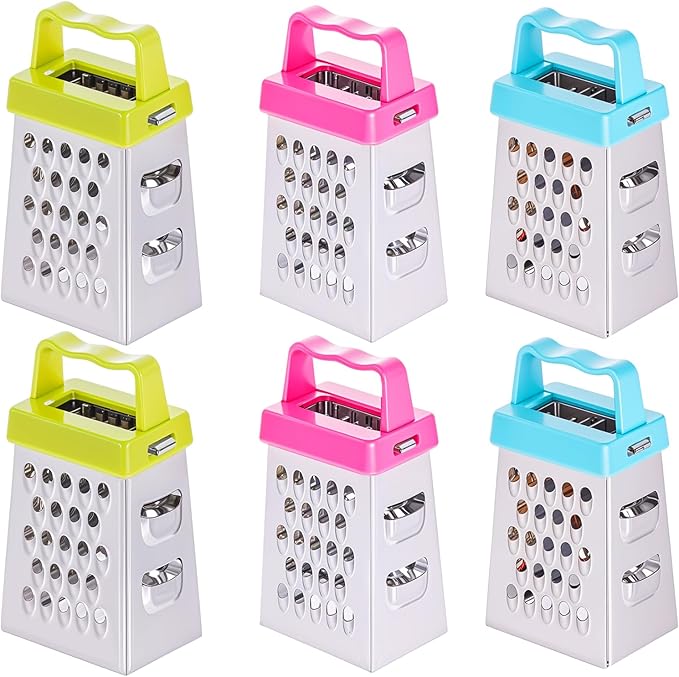 6 Pcs Mini Cheese Grater Professional Box Grater Stainless Steel Fine Coarse Handheld Slicer with 4 Sides Small Box Food Shredder Safe Zester