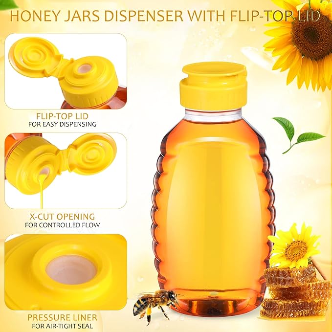 Didaey 48 Pcs 16 oz Honey Jar with Lids Squeeze Honey Bottles Bulk Clear Plastic Honey Container Honey Dispenser Empty with Flip Lid