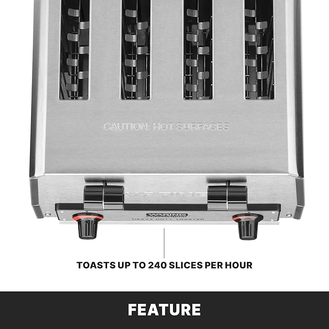 Waring Commercial WCT800RC 4-Slice Heavy Duty Commercial Pop-Up Toaster, 120V, 1800W, 5-15 Phase Plug