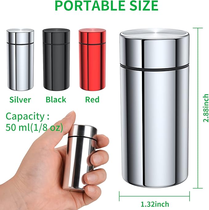 TecQach Portable Aluminum Storage Jar 3-Pack,Airtight Smell Proof Container, Metal Waterproof Small Bottle Multipurpose Container for Coffee & Teas, Herb Spices Container Screw-Top Lid Lock Odor