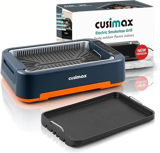 Electric Grill, CUSIMAX Smokeless Indoor Grill & Griddle, Electric Korean BBQ Grill with Turbo Smoke Extractor & REPLACEABLE Filter Sponge, Smart LED Display, Larger Grilling Area, 1500W(New Model)