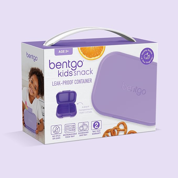 Bentgo Kids Snack - 2 Compartment Leak-Proof Bento Box Container for Snacks and Small Meals, Easy-Open Latch, Dishwasher Safe, BPA-Free for School, Daycare, & Sports - Ideal for Ages 3+ (Purple)