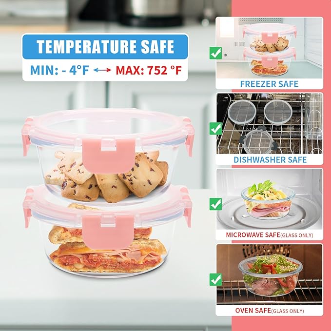 GULFLIN 12 Pack 13oz Small Glass Food Storage Containers with Lids Airtight, Leak-Proof Round Meal Prep Containers Set, Freezer to Microwave Safe, Dishwasher Safe