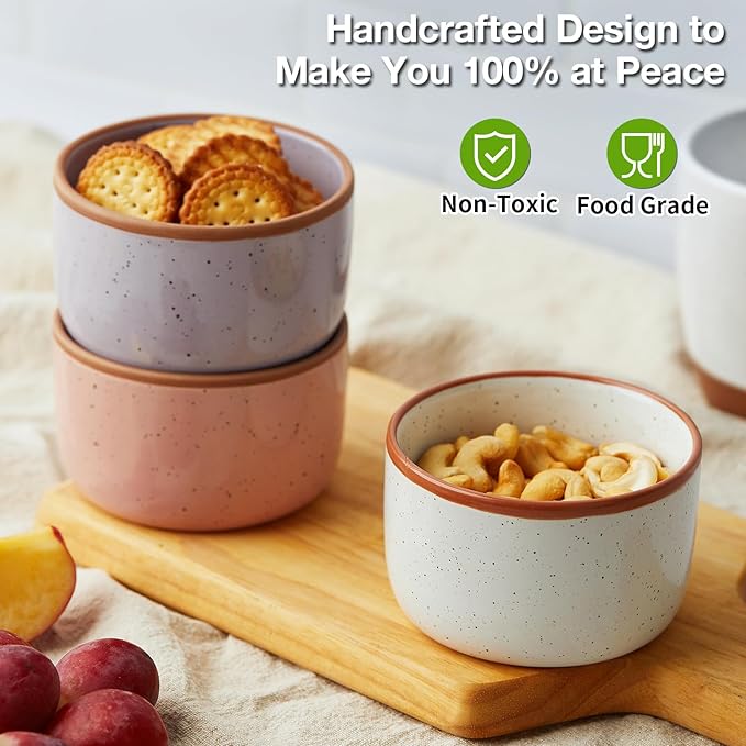 Ramekins Set of 6, 8 oz Creme Brulee Ramekins Oven Safe, Porcelain Ramekin Bowls, Mini Cheesecake Pans, Small Baking Dish, Dipping Sauce Bowls, Ramekin for Baking Souffle, Ice Cream - Vanilla White