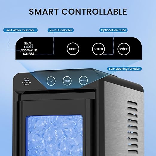 COWSAR Ice Maker Countertop, Portable Ice Machine with Self-Cleaning, 26Lbs/24Hrs, 8 Bullet Ice in 6 Mins with 2 Sizes, Scoop & Basket, Quiet Compact Ice Makers Countertop for Home/Kitchen/Camping