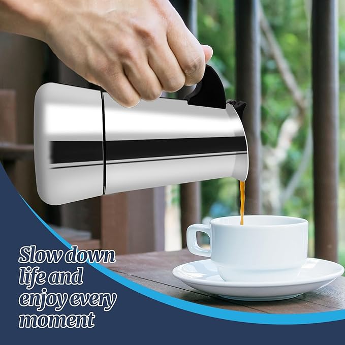 12 Cup Moka Pot Stainless Steel 600ml Italian Espresso Coffee Maker Stovetop CoffeeMakers Mocha Pot Percolator for Induction Stove Classic Cafe Makers Portable for Easy Brewing Tummy