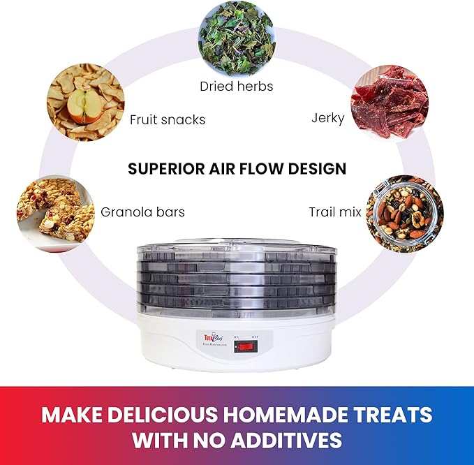 Koolatron Total Chef Food Dehydrator Machine, Countertop Electric Food Dryer with 5 Removable Transparent Drying Trays with 12" Radius - Ideal for Fruit, Meat, Snacks, Vegetables or Beef Jerky, 240W,
