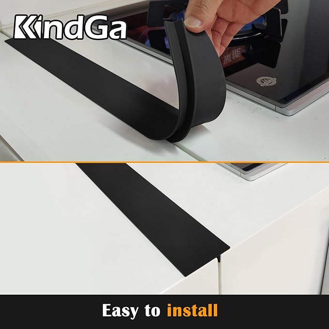 Silicone Stove Counter Gap Cover 21" by Kindga, Easy Clean Gap Filler Sealing Spills Between Kitchen Counter, Appliances,Stovetop, Oven, Washing Machine, Washer, Dryer Set of 2 (Black)