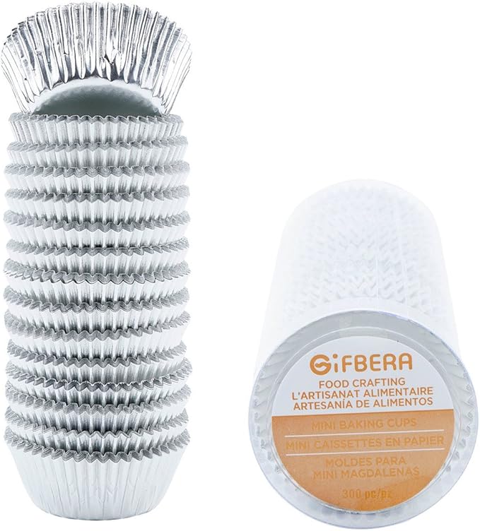 Gifbera Mini Foil Baking Cups Silver, 300-Count Bright Foil Paper Silver Cupcake Liners Mini Size