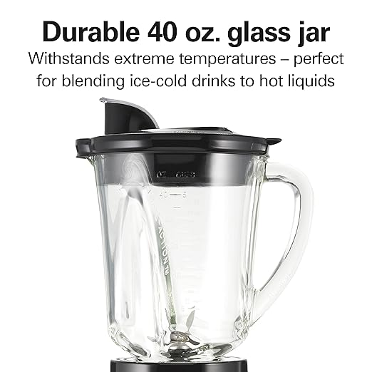 Hamilton Beach Blender and Food Processor Combo for Shakes & Smoothies, With 3 Cup Electric Food Chopper Attachment, 40 oz Glass Jar, Blender Travel Cup, 700 Watts Peak Power, Gray & Black (58163)