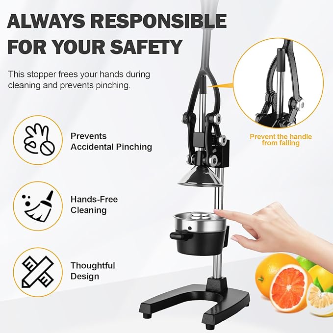 Manual Cast Iron Juicer with Stainless Steel Cup -Heavy-Duty Lemon Squeezer for Maximum Juice Yield & Effortless Cleaning Dishwasher Safe Ideal for Home Kitchens, Restaurants & Lemonade Stands