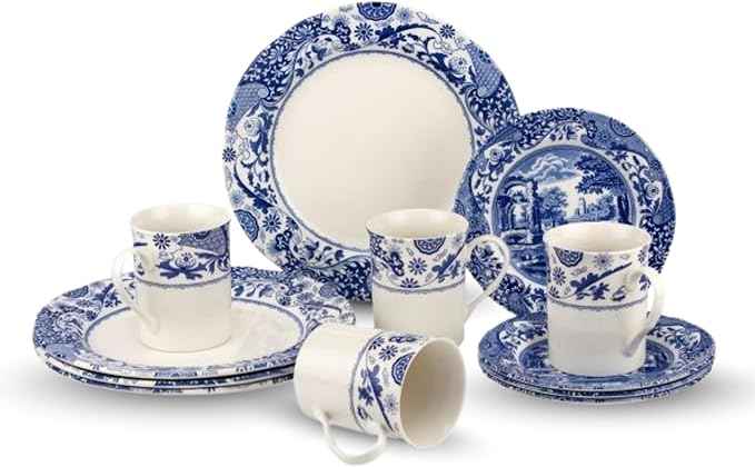 Spode Blue Italian Brocato 12 Piece Dinnerware Set | Service for 4 | Dinner Plate, Salad Plate, and Mug | Made of Fine Earthenware | Microwave and Dishwasher Safe