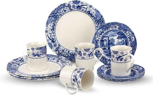 Spode Blue Italian Brocato 12 Piece Dinnerware Set | Service for 4 | Dinner Plate, Salad Plate, and Mug | Made of Fine Earthenware | Microwave and Dishwasher Safe