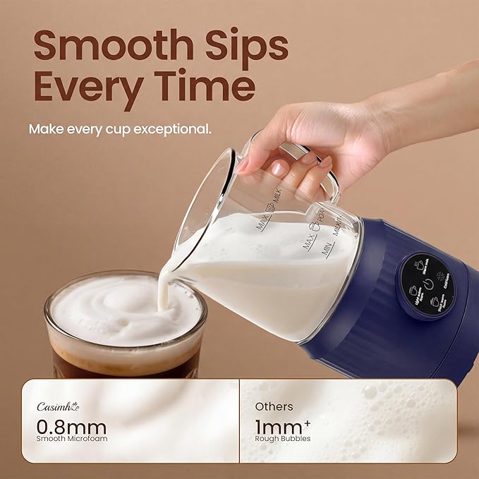 Casimhu 4-in-1 Milk Frother, Electric Milk Frother and Steamer with LED Touch Screen, Ceramic Lining Bottom, Milk Warmer 13.52oz for Lattes, Cappuccinos, and Macchiatos at Home (Navy blue)