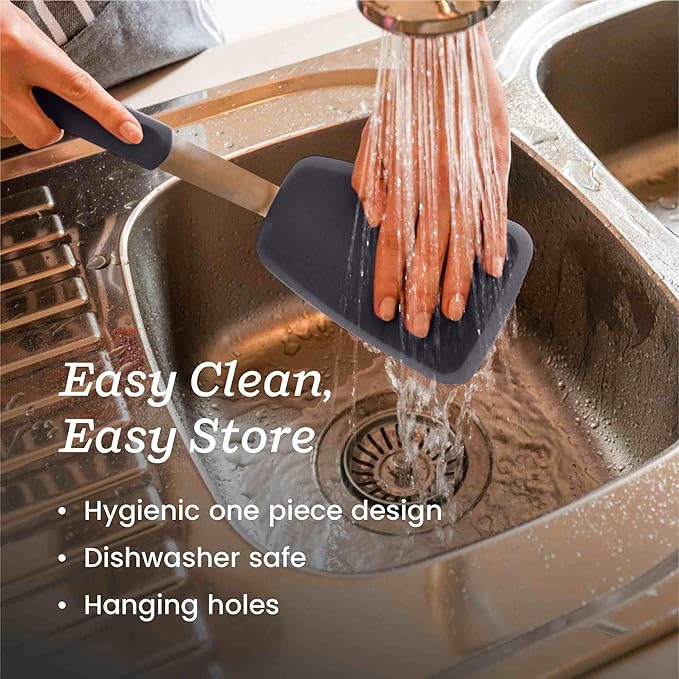 StarPack Premium Flexible Wide Silicone Turner Spatula - High Heat Resistant to 600°F, Hygienic One Piece Design, Non Stick Rubber Kitchen Utensil for Fish, Egg, Pancakes, Cookies & more (Stormy Grey)