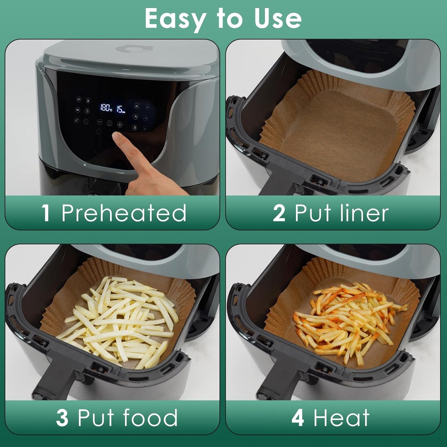 Air Fryer Paper Liners, 200pcs Air Fryer Liners Disposable, 8" Square Baking Liner for 5-8 qt Airfryer Basket, Non-stick and Oil Proof Parchment Paper for Oven, Pans & Baking