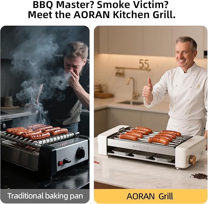 AORAN Electric Indoor Grill Smokeless, 800W Countertop Grill with Removable Non-Stick Cooking Plates & Hot Dog Rack, Easy to Clean, 13.4x8.3 Inch for BBQ, Panini, Meat, Vegetables
