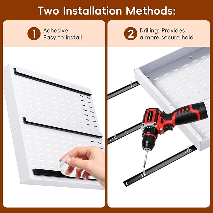 OneDream 2 Pack Pull Out Cabinet Organizer, 21" Deep Slide Out Drawers for Kitchen Cabinets, No Drill Adhesive Pull Out Drawers for Cabinets, Roll Out Shelves Adjustable Width 12.05"-20.4"