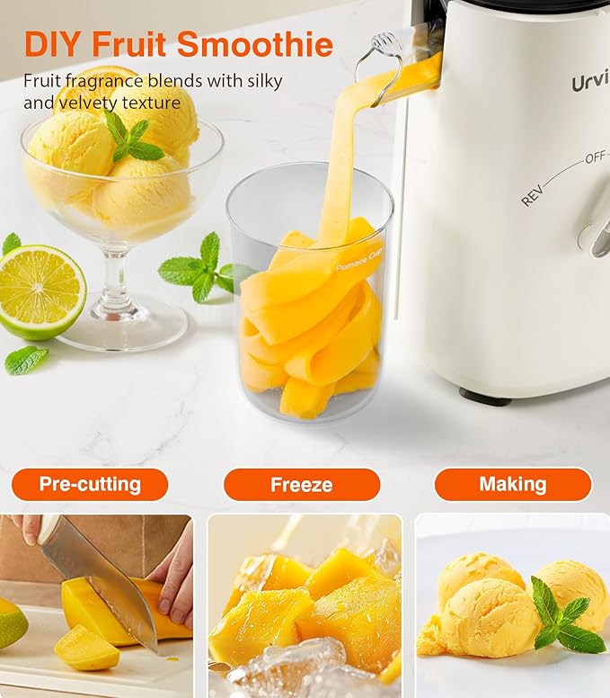 Juicer Machines, 2-in-1 Cold Press Juicer for Juice & Sorbet, suit for Vegetable and Fruit with 5-Inch Wide Chute, Powerful Masticating/High-Yield High Nutrients/Rev Mode/Easier Clean (White)