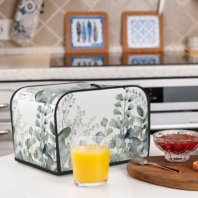 Toaster Cover 4 Slice Eucalyptus Leaves Waterproof Appliance Cover with Hang Loop Bread Baker Toaster Cover for Kitchen