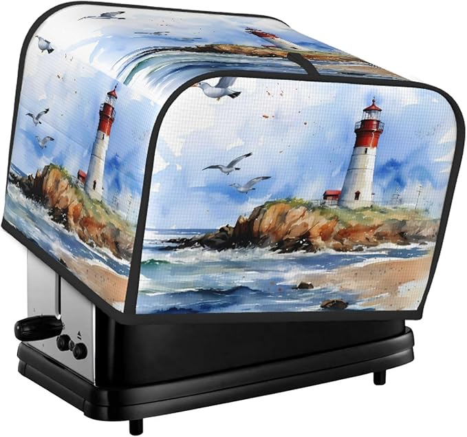 Toaster Cover 4 Slice Sea Beach Lighthouse Waterproof Appliance Cover with Hang Loop Bread Baker Toaster Cover for Kitchen
