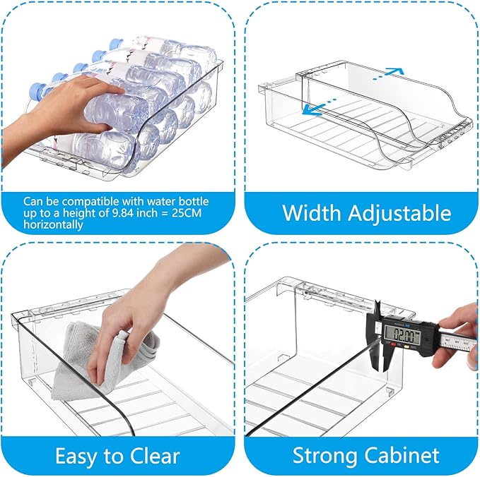 2 Packs Refrigerator Organizers and Storage Width Adjustable Can Organizer for Refrigerator Expandable Soda Can Dispenser for Beer Soda Pop Can Soda Organizer for Fridge Kitchen Pantry Clear