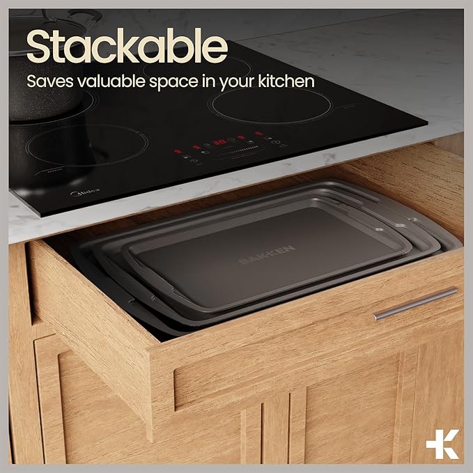 Gray 10-Piece Bakeware Sets, Nonstick Carbon Steel Baking Sheet & Pans, Stackable Space-Saving Bakeware, Dishwasher Safe, Stain-resistant, PFOAPFOSPTFE Free, Oven Safe Up To 450°F (230°C)