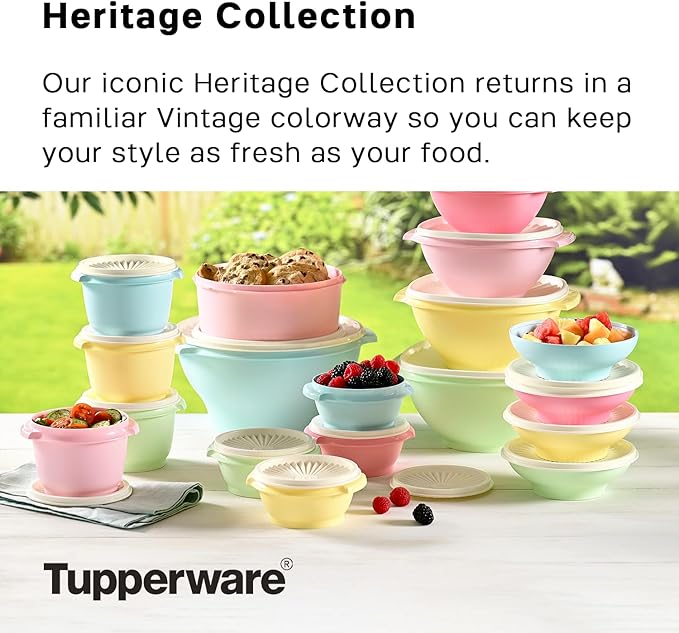 Tupperware Heritage Collection 36 Piece Food Storage Container Set in Vintage Colors- Dishwasher Safe & BPA Free - (18 containers + 18 lids)
