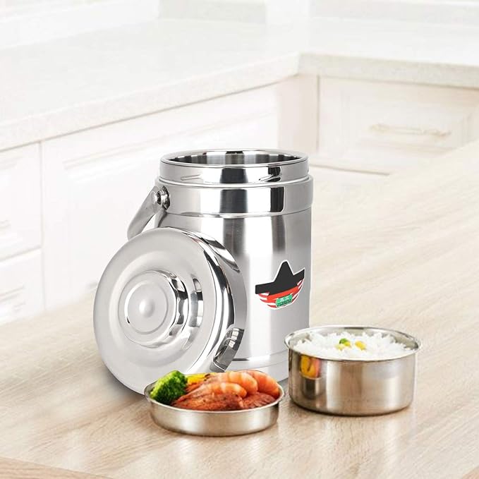 Vacuum-Insulated Food Jar, 1.8L Straight Shape Double-Wall Vacuum Insulated Lunch Box, Stainless Steel Hot Food Container and Lunch Container Bento Box for Food Flask Wide Mouth, Silver