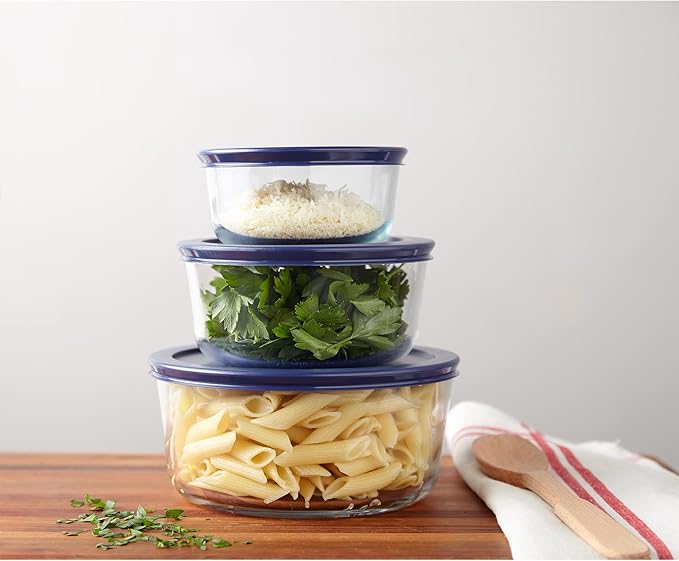 Pyrex Simply Store (3-Pack) Glass Food Storage Containers Set, (2, 4 & 7 Cup) Meal Prep Containers With Plastic BPA-Free Lids, Dishwasher & Microwave Safe